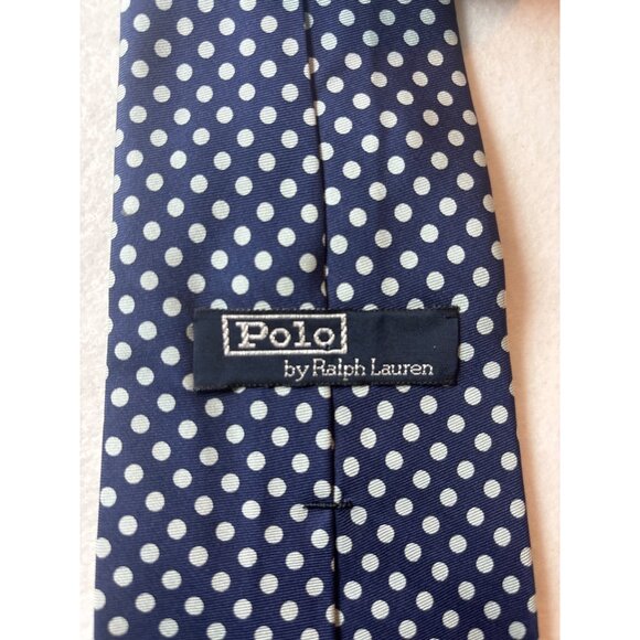 Polo By Ralph Lauren Mens Silk Polka Dot Tie Blue & White - Picture 4 of 7
